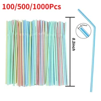 1005001000pcs plastic drinking straws for bar party disposable kitchenware multi colored striped bedable cocktail straw