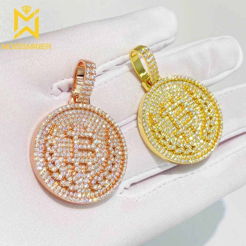 Moissanite S925 Silver Bitcoin Pendant Necklaces For Men Real Diamond Necklace Women Jewelry Pass Tester