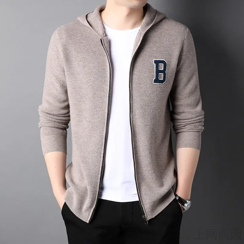 Spring and Autumn Zipper  Mens Wool Sweaters Jackets 2022 New Fashion Hooded Knitting Cardigan Coat Brand Clothing