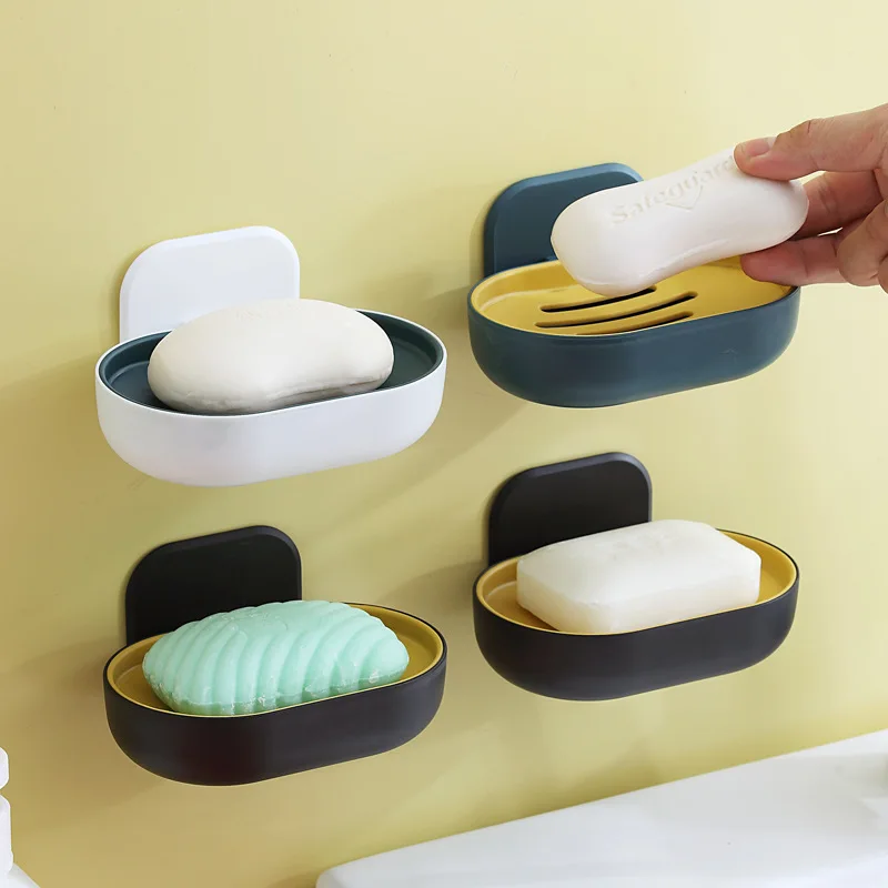 

Wall Mounted Soap Dish Punch-Free Drawer Draining Holder Suction Cup Soap Box Dish Storage Plate Holder Bathroom Accessories