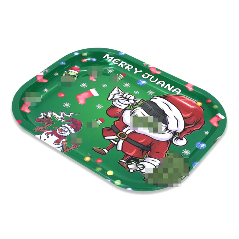 

Christmas Cigarette Rolling Tray 18*14CM Metal Storage Container Tobacco Tinplate Plate Herb Smoking Accessories