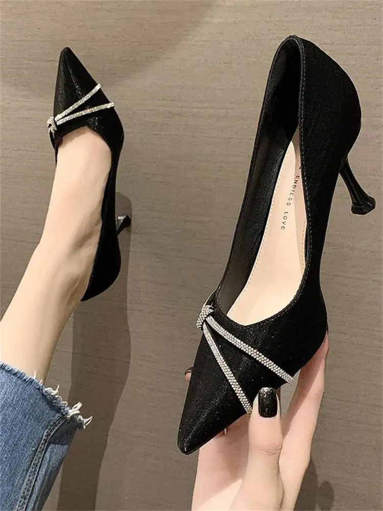 Gold  Heels Pointed Pumps Basketball Platform 2023 Slip On Sandals Ladies Shallow Mouth All-match Retro Lace-up T