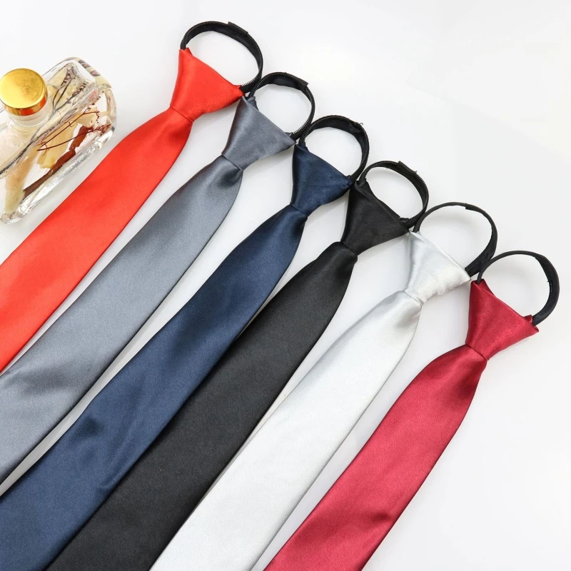 

Men's Tie Classic Solid Necktie All-matching Regular Tie 5cm Zipper Tie for Work