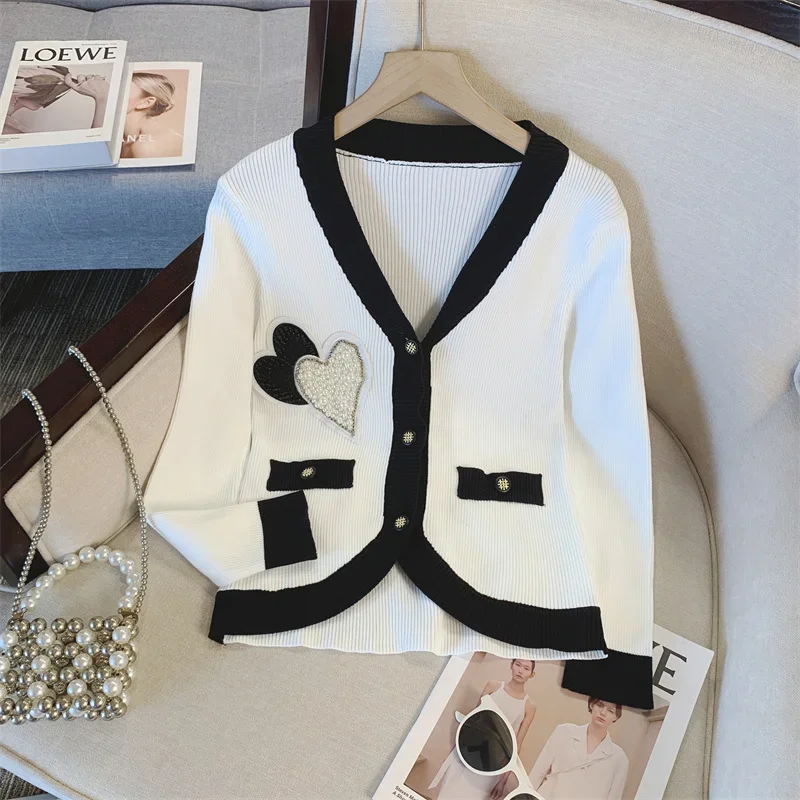 Корейский модный милый вязаный кардиган женский шикарный свитер с v-образным