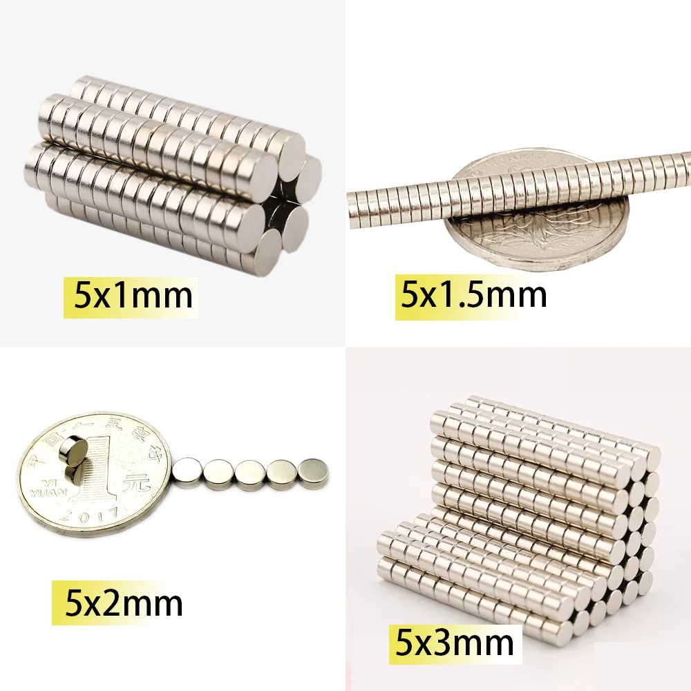 

20-300PCS 5x1mm 5x1.5mm 5x2mm 5x3mm Round Mini Magnet N35 Super powerful Neodymium 5*1mm Magnets Search Magnetic Fridge DIY