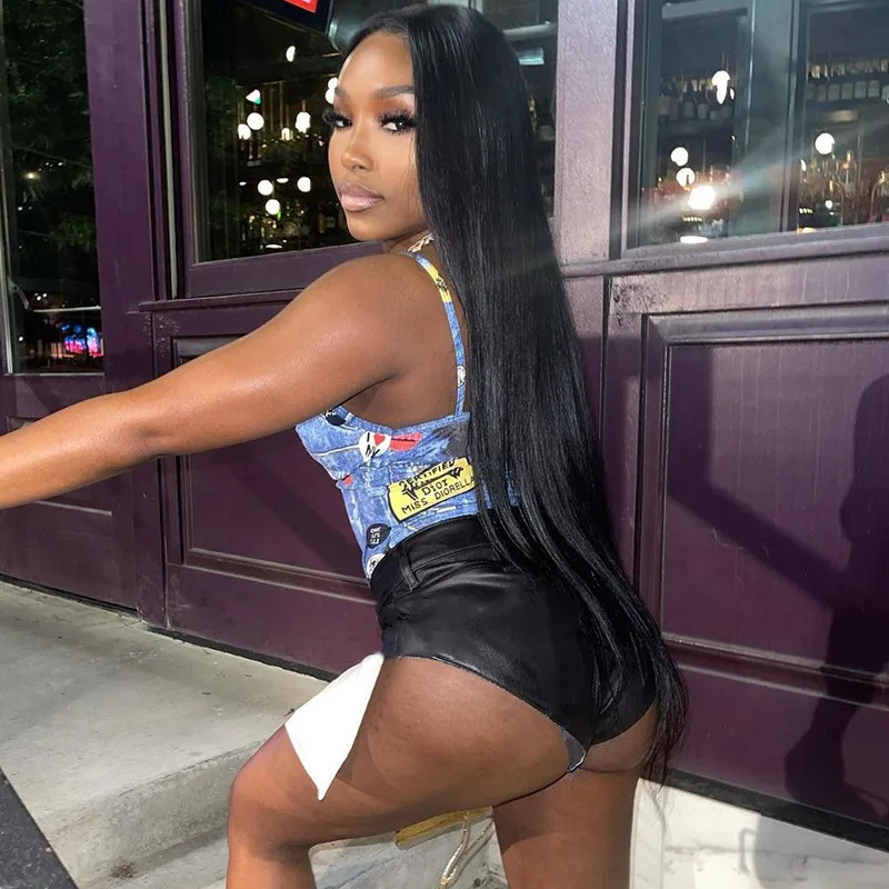 FTS 2022 Fashion Summer Streetwear Female Clothing PU Leather Sexy Skinny Big Pocket Shorts For Women