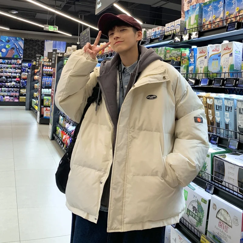 EOENKKY/Men's Hooded Parkas Unisex Korean Fake Two Piece Cotton Padded Jacket Fashion Brand Winter Warm Male Thicken Coats