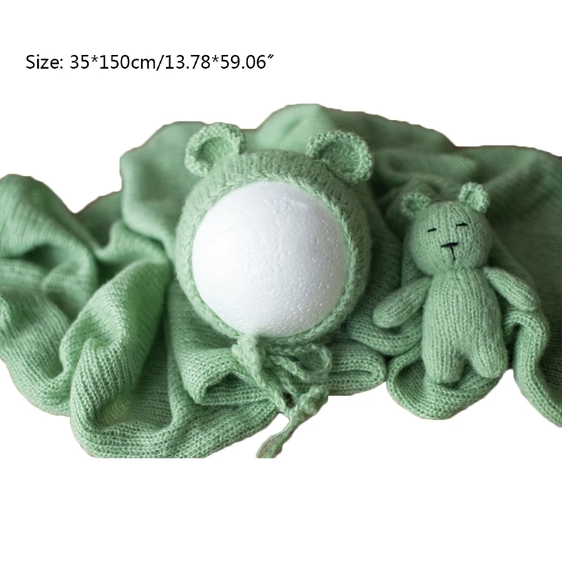 

3Pcs Newborn Infants Photography Props Baby Knitted Hat Wrap Blanket Doll Set BX0D