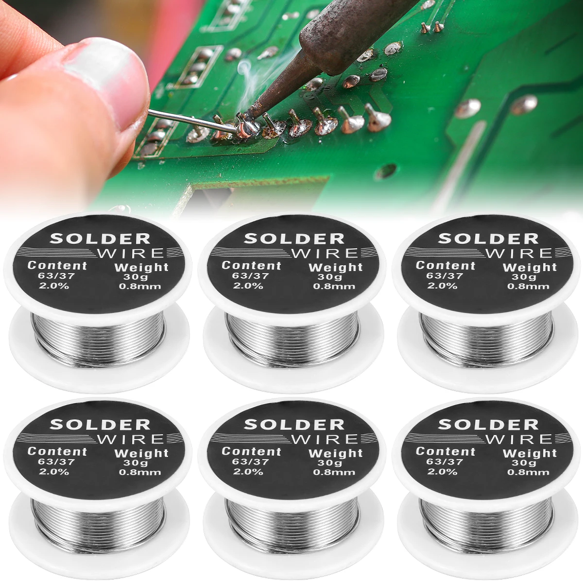 

6 шт., Оловянная проволока для пайки, 0,8 мм, 30 г
