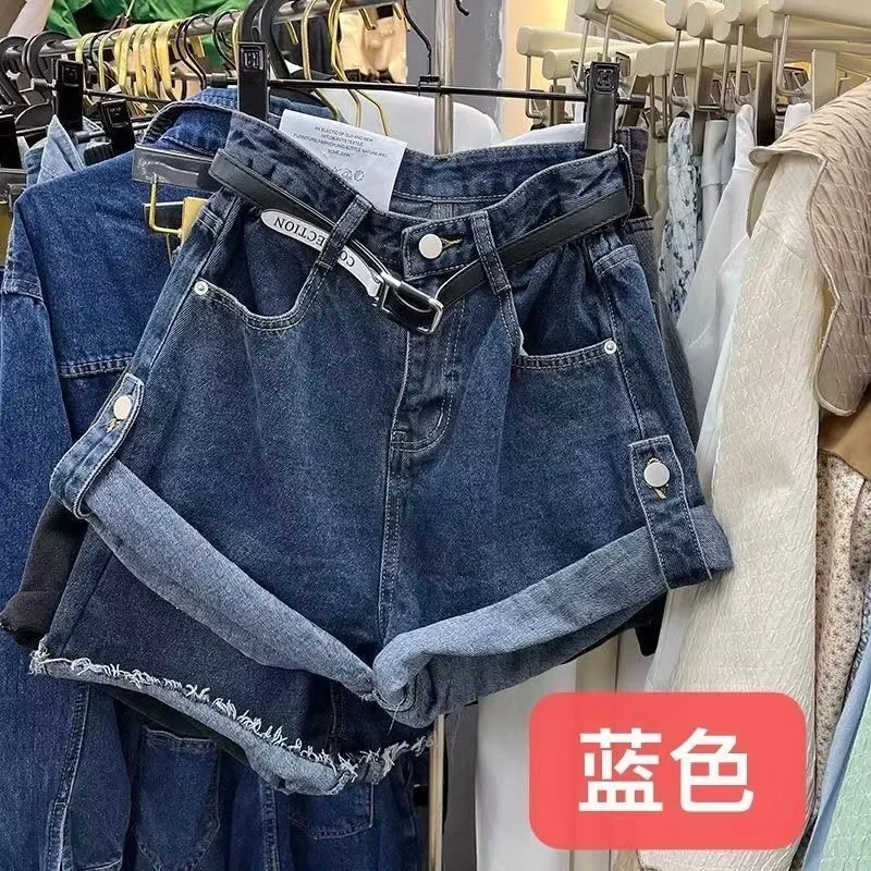 Summer Women Casual Loose Vintage Wide Leg Short Jeans 2022 Female New High Waist Harajuku Green Blue Denim Shorts College Style