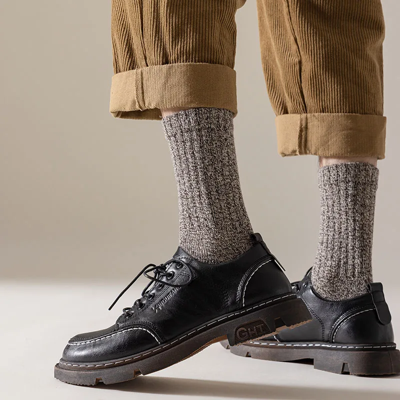 Winter Men's Socks Thick Warm Wool Socks Men Harajuku Retro Cashmere Casual Long Socks 5 Pair