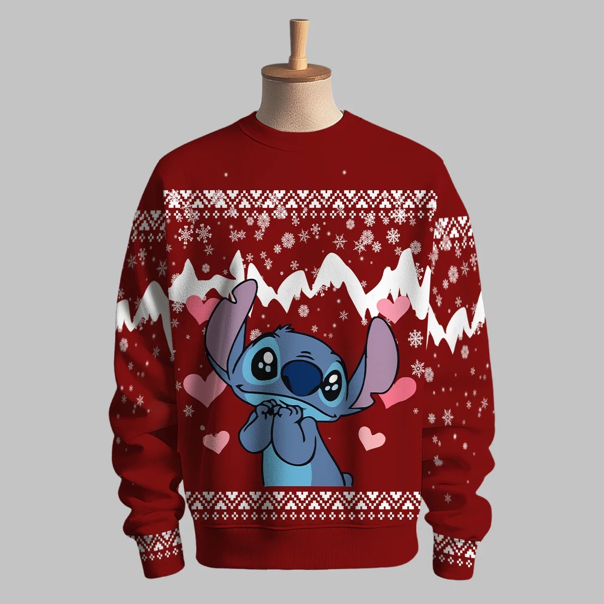 Disney Stitch Christmas Sweaters Green Jumpers 3D Funny Printed Holiday Party Xmas Sweatshirt for Birthday Ugly