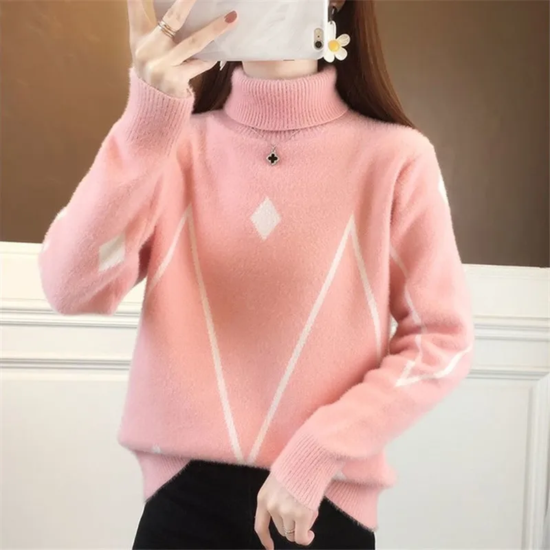 

Водолазка из искусственной норки и флиса, белый, розовый, синий свитер с длинным рукавом, в клетку, Мягкий трикотажный пуловер, топы, весна 2022