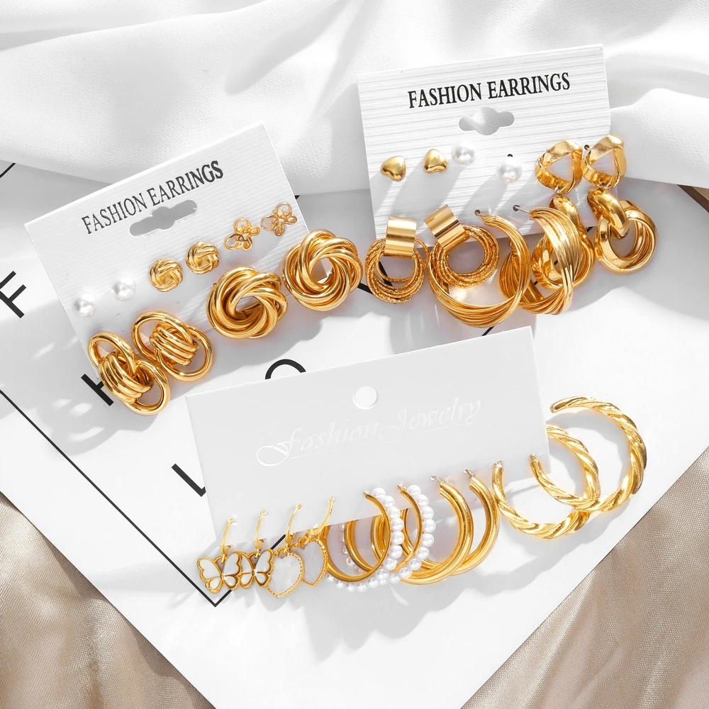 

Модные серьги-кольца IPARAM для женщин, металлические серьги золотого цвета с жемчугом, бабочкой, сердцем, Подвесные серьги, ювелирные изделия ...