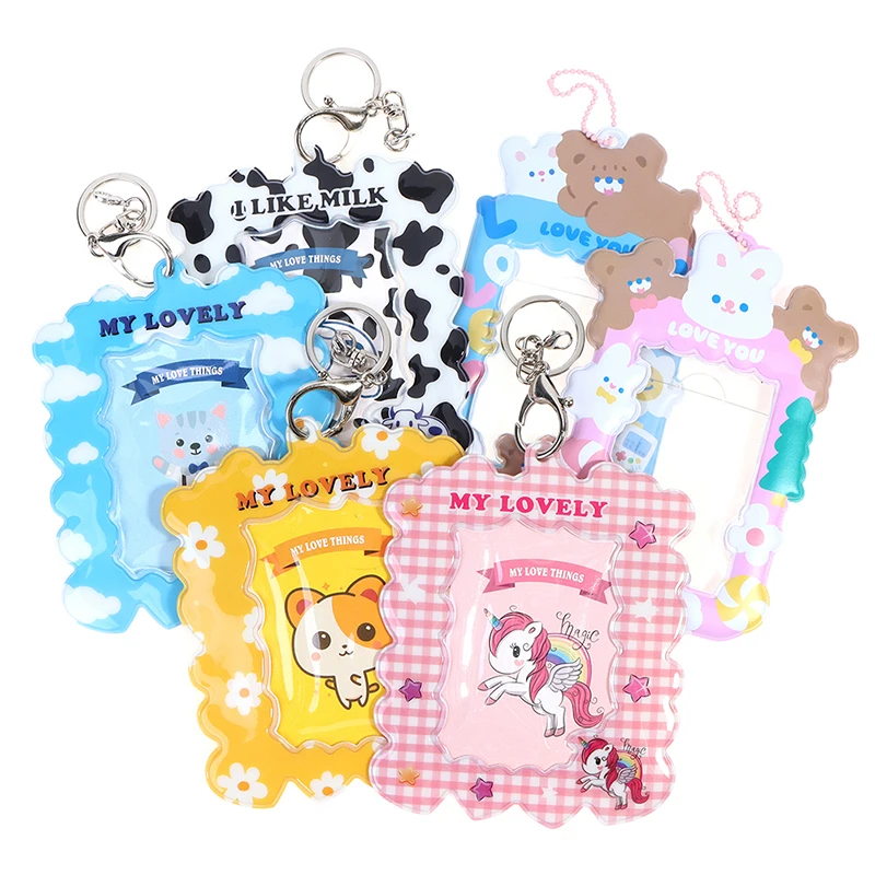 

1pc Kawaii Bear Kpop Photocards Card Holder With Chain Protector Idol Photo Sleeves School Stationery