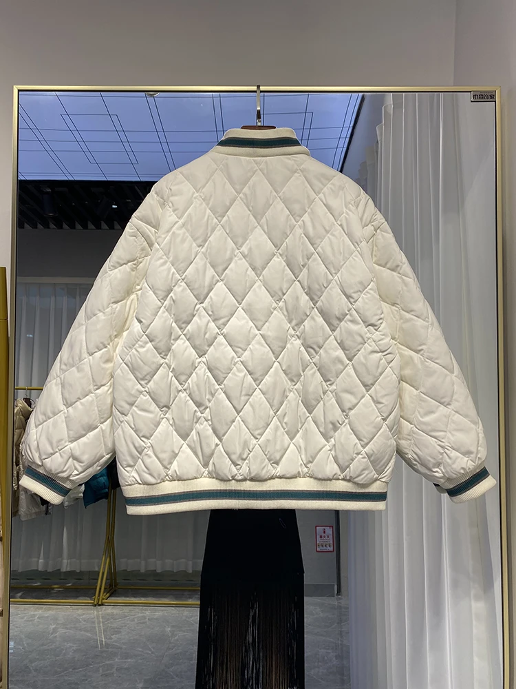 New Women Down Jacket Casual Style Baseball Uniform Jackets Autumn Winter Warm Coats And Parkas Female Outwear