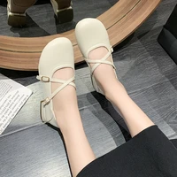 2022 summer new shallow mouth round head peas single shoes soft bottom comfortable belt buckle lazy high heeled womens shoes