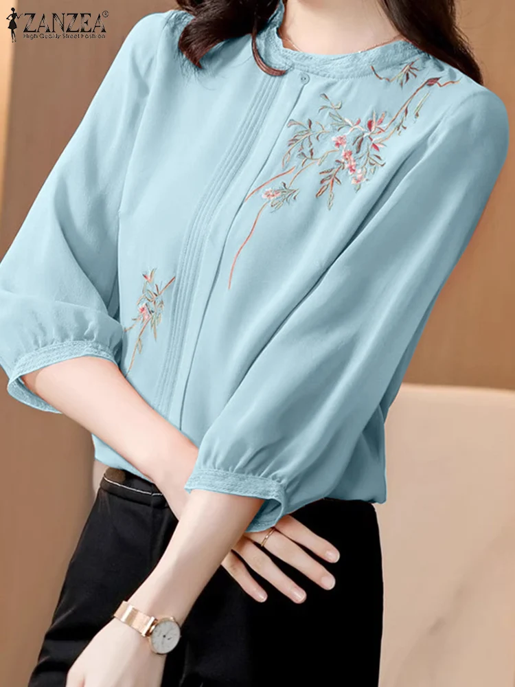 Элегантная блузка с цветочной вышивкой ZANZEA винтажные женские шифоновые топы 2024
