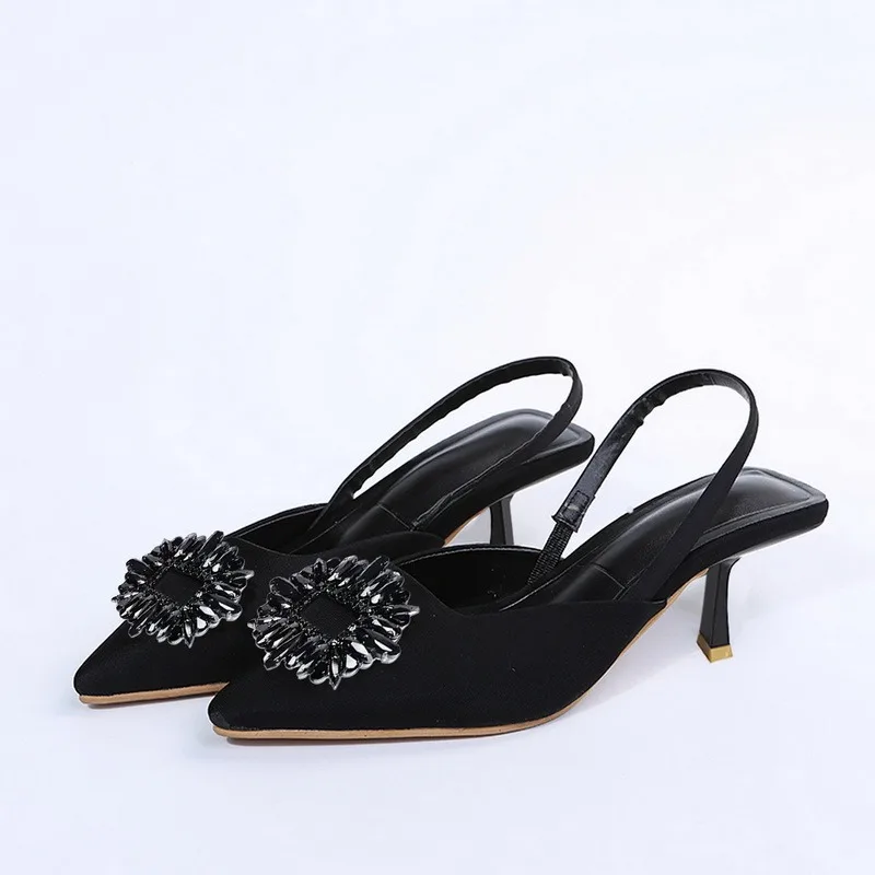 

Summer Women's Shoes Low Heel Wedding Shoes Pointed Sandals Rhinestones Shoes Ladies Bright Rhinestone Pointed Wedding Sandals