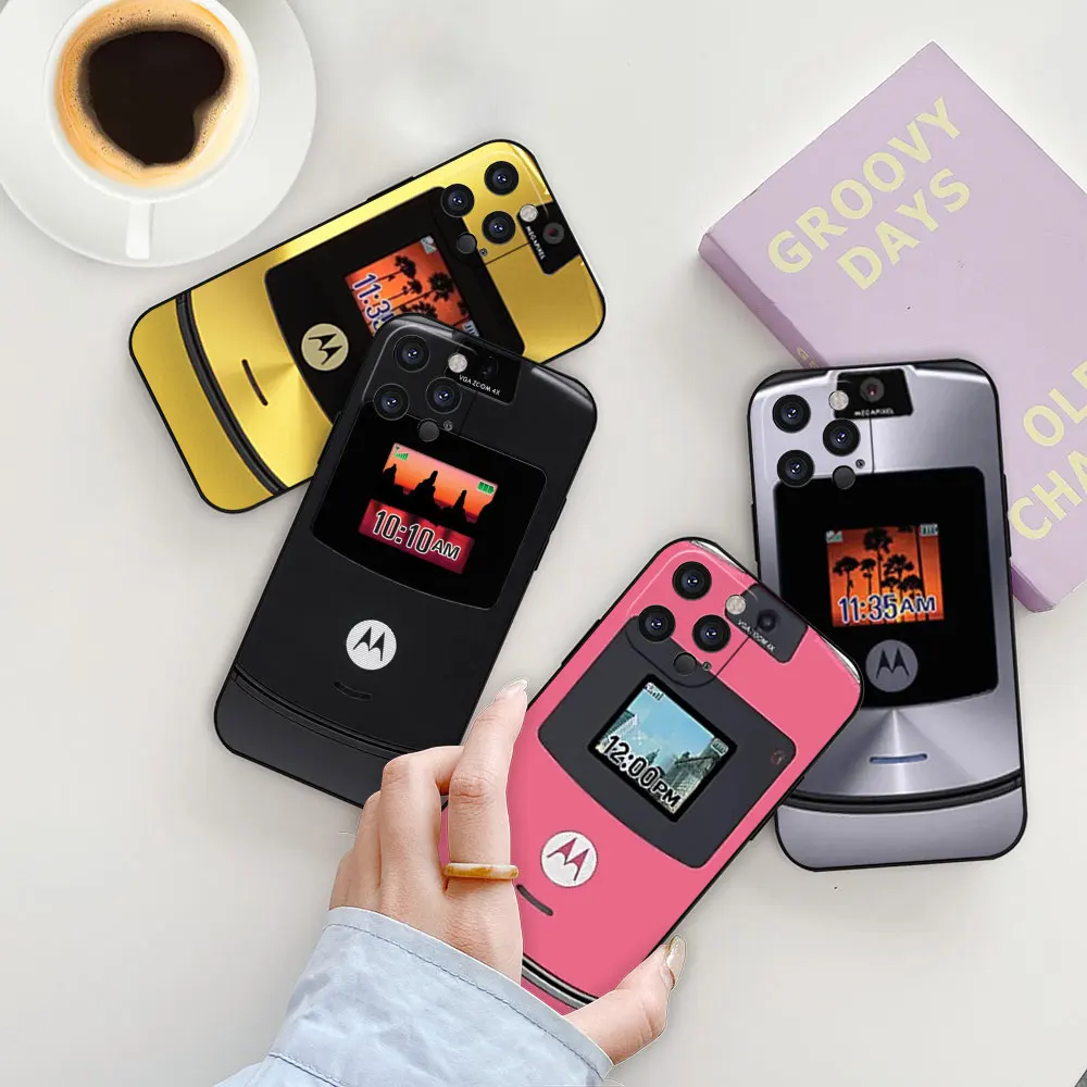 Розовый чехол для телефона Motorola G Razr Apple iPhone 15 14 13 12 11 16 Max Mini 7 8 Plus X XS XR SE черный