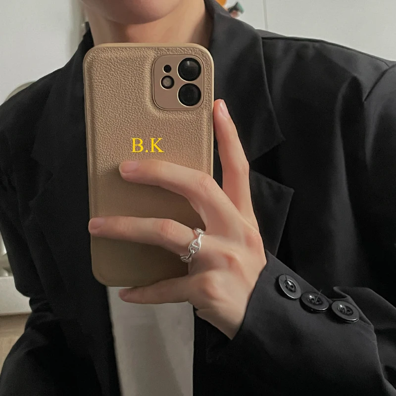 

Korea Custom Name Letters Leather PU Soft Case For iphone 13 Pro Max 12 11 Pro X XS XR 7 8 Plus SE Luxury Cover for iphone 13