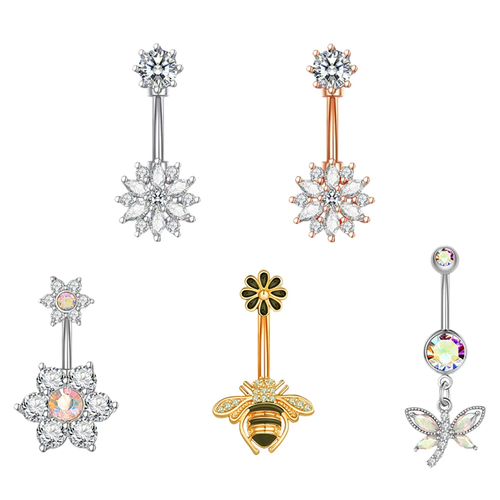 

5pcs Belly Button Rings Stainless Steel Navel Rings Belly Rings Jewelry