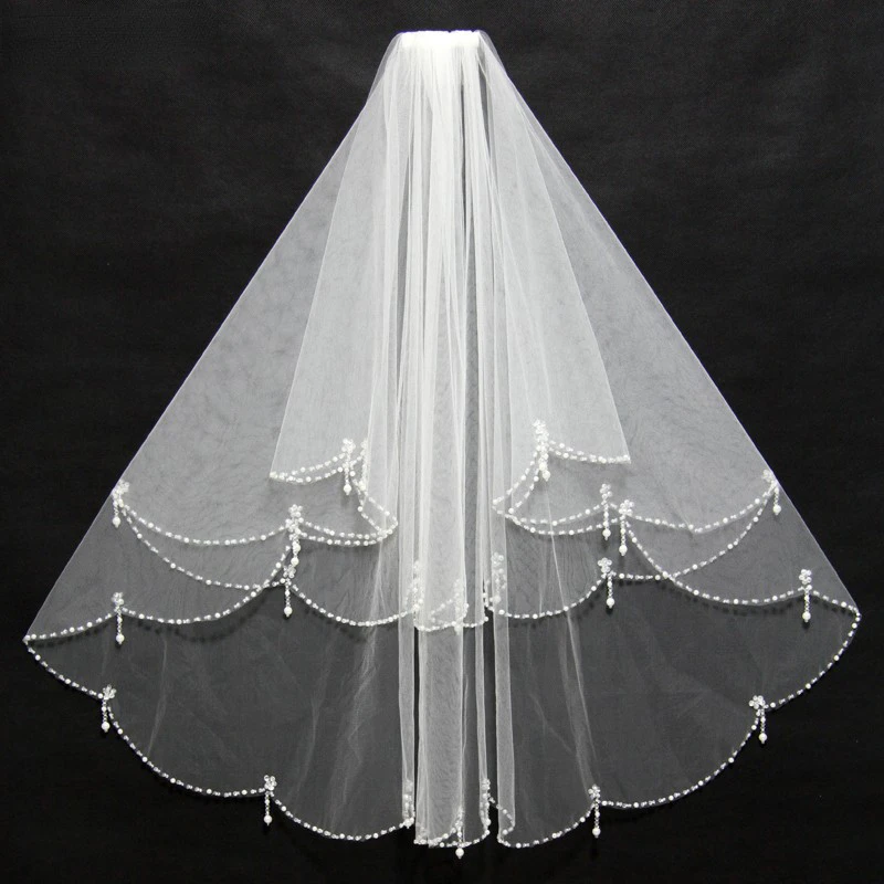 

Women Bridal Veil With Comb 2 Layers Tulle Sequins Beads Bridal Veil Wedding Accessories Hand Sewing Baht High Quality Material
