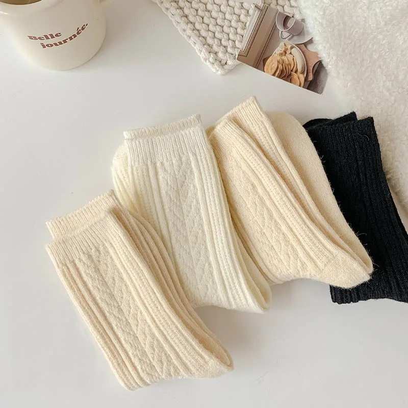 New Winter Socks Women Cashmere Wool Thicken Warm Women Socks Sox Japanese Fashion Harajuku Solid Color Thermal Long Socks