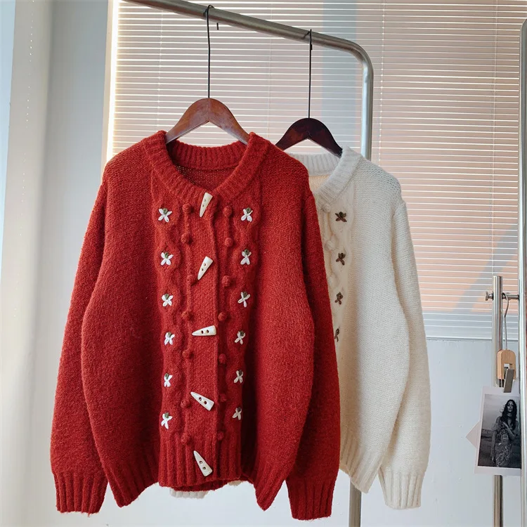 

Женский вязаный кардиган в литературном ретро-стиле, мягкий восковой свитер с пряжкой, Свободный вязаный кардиган, весна 2022