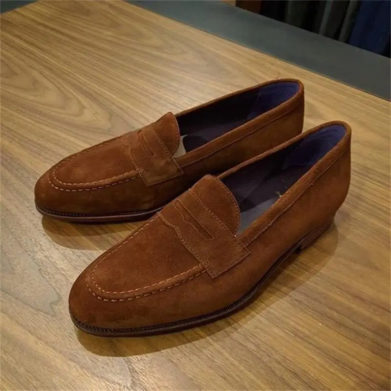 

New Men's Shoes Handmade Brown Faux Suede Classic Slip-on Mask Loafers Fashion Comfortable Loafers Business Formal Shoes KF893