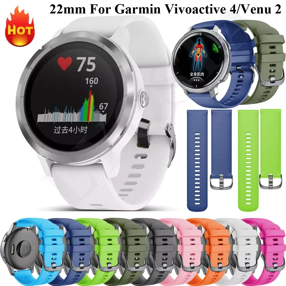 

For Garmin Venu 2/Vivoactive 4 Smart Watch Band Soft Silicone Bracelet 22mm Sport Straps For Xiaomi GTR 2 2e Wristband traf
