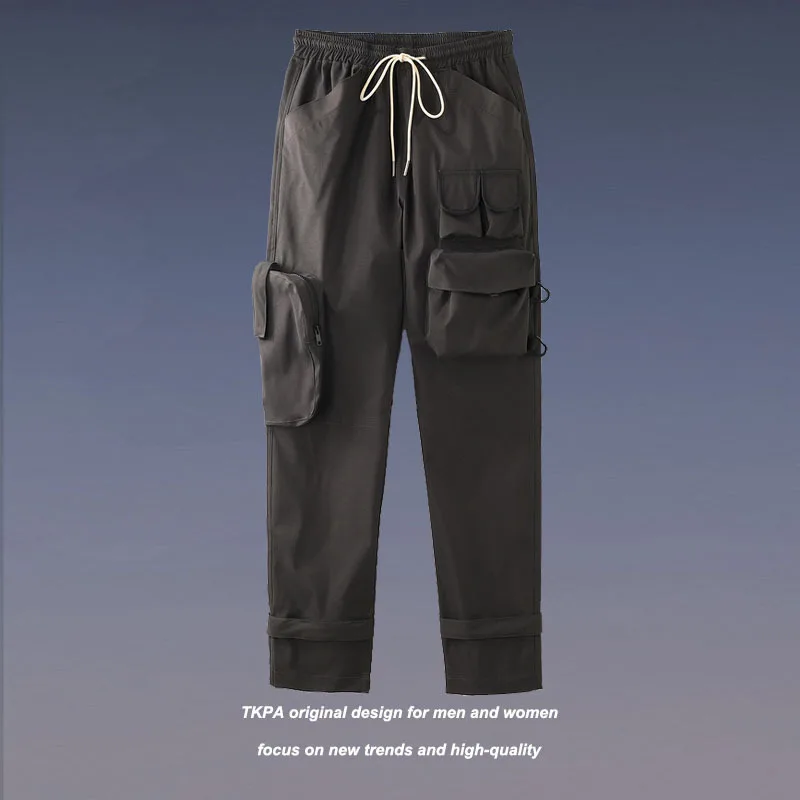 High Street Cargo Pants Men Fashion Elastic Waist Multi Pocket Casual Trousers Cargo Pants Men Streetwear