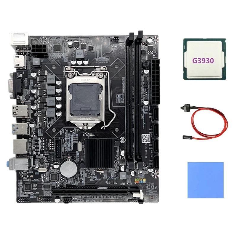 

H110 Computer Motherboard LGA1151 Supports Celeron G3900 G3930 Series CPU With G3930 CPU+Thermal Pad+Switch Cable