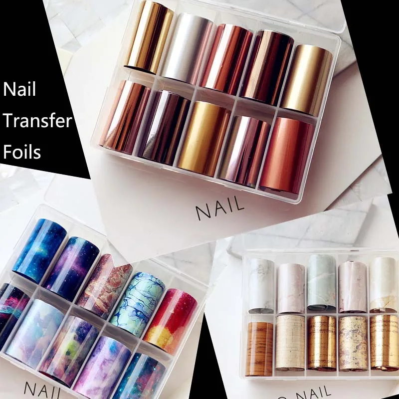 

10pcs Nail Transfer Foil Set Sticker Decal Nail Art Foils Designer Marble Nail Decoration Sliders Wraps Manicure