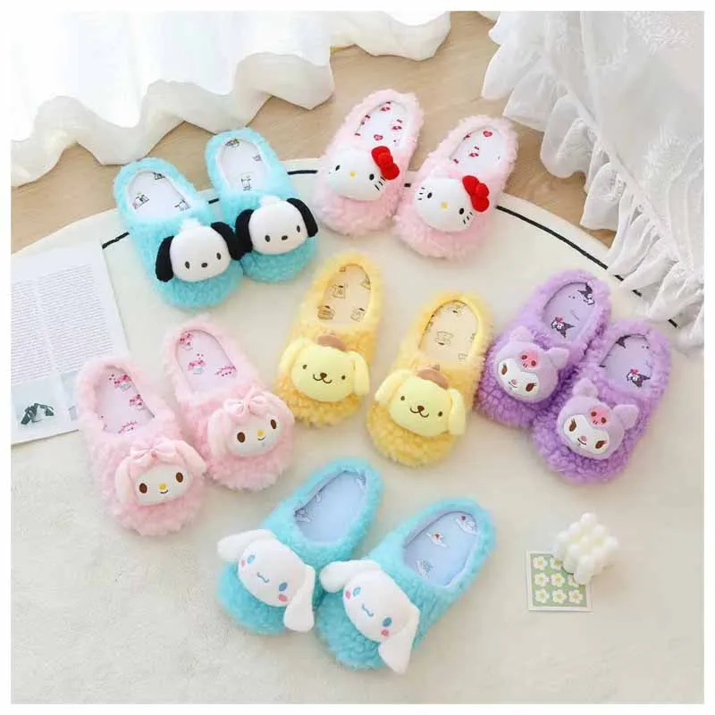 

Sanrios Cartoon My Melody Kuromi Pochacco Cinnamoroll Kittys Purin Dog Plush Cotton Slippers Anime Kawaii Indoor Thermal Shoes