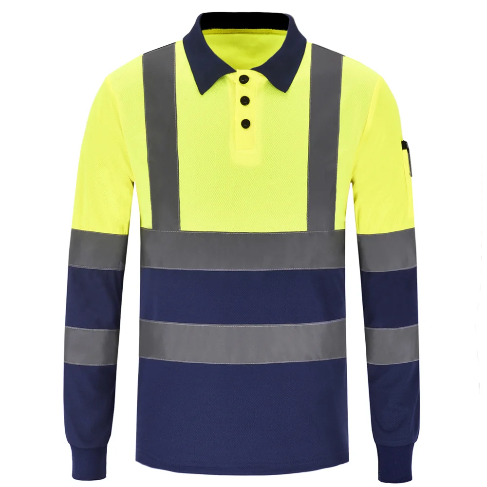 

Reflective Polo Shirt High Visibility LOGO Printing Free Fluorescent Workwear Vest Dry Safety Long Sleeved Riding/Traffic