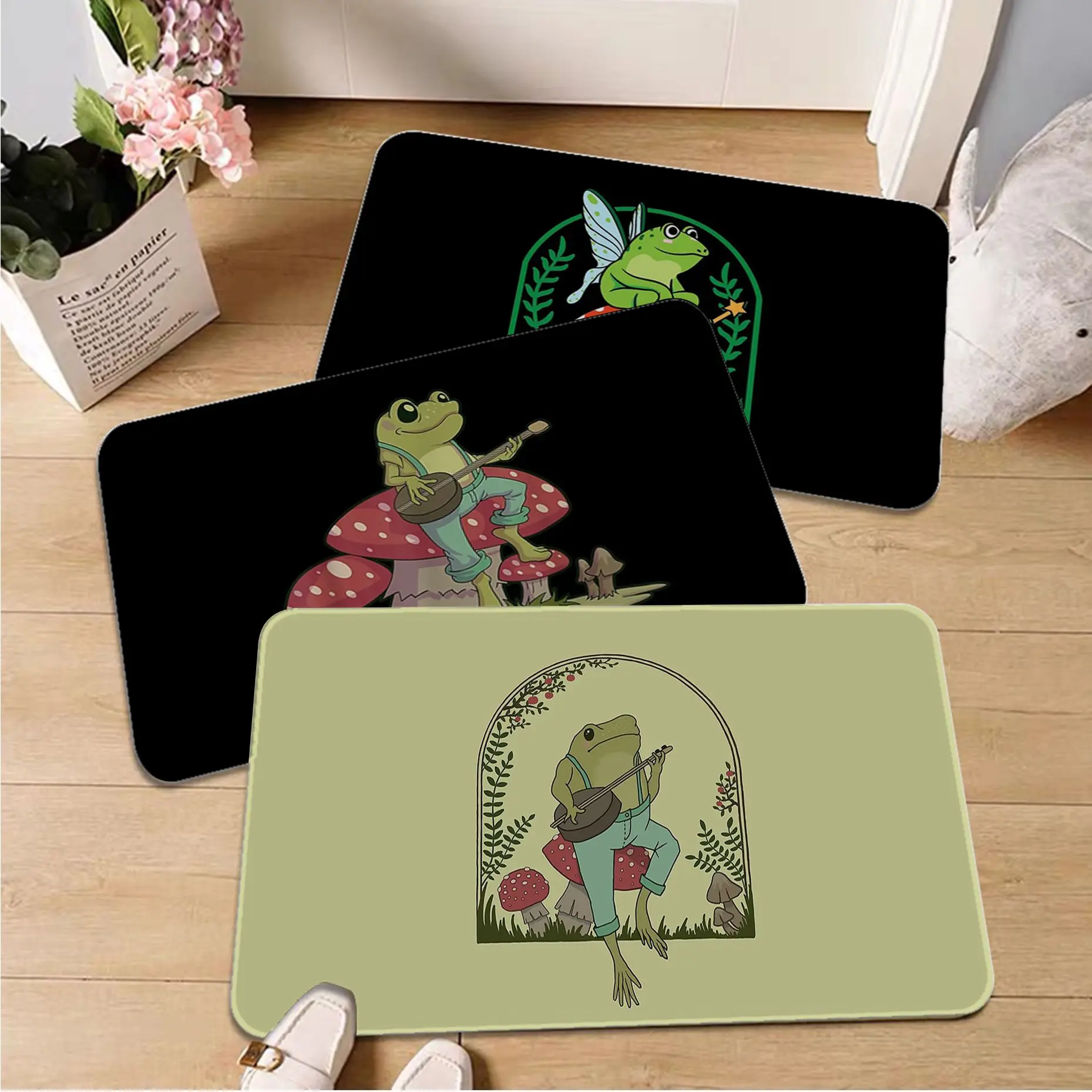 

Cute Frog Flower Door Mat Retro Multiple Choice Living Room Kitchen Rug Non-Slip Toilet Rug