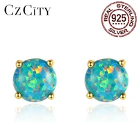 czcity women opal 14k earrings new 925 silver trend small stud womens earrings wedding luxury earring fine woman jewelry gift