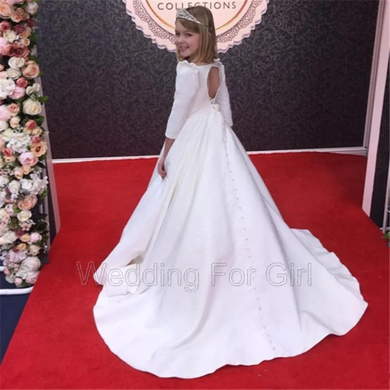 

Lovey Stain Princess Flower Girl Dresses First Communion Ball Gown For Girls Sleeveless Backless Toddler Pageant Children Dresse