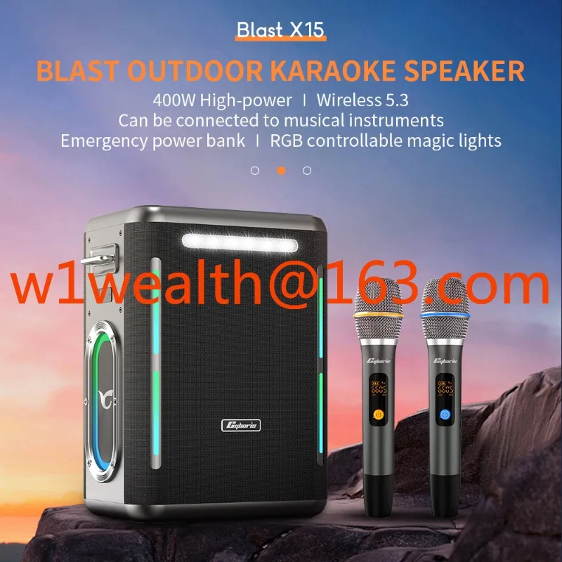 Караоке-машина X15 400 Вт стереобасовый бумбокс с 2 беспроводными микрофонами UHF
