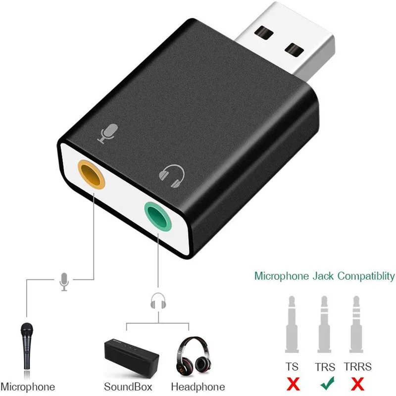 Купи External USB Audio Sound Card USB To Jack 3.5mm Converter Headphone Adapter Mic Sound Card Headsets Virtual 7.1 Ch Microphone за 89 рублей в магазине AliExpress