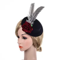 Medieval Bridal mini hat punk retro women rose hair accessories fascinator feather headdress Western-style banquet cap side clip