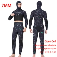 wetsuit 7mm open cell men cr neoprene spearfishing diving suit camouflage camo hooded free diving suit for deep scuba dive