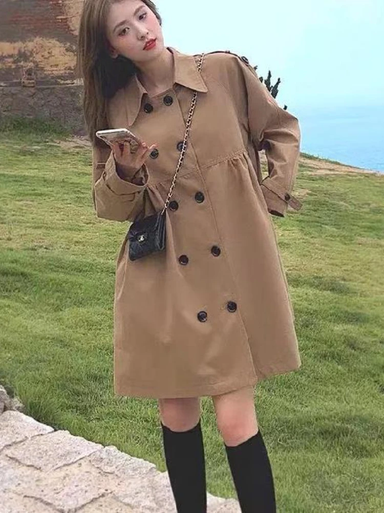 

Woman Trench Coat Jacket Tops Long Sleeve Double Breasted Spring Autumn New In Outerwears Korean Fashion Casual Women Clothing
