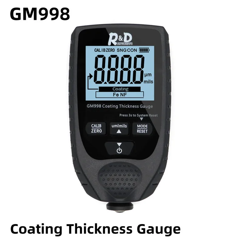 GM998 0-1500um Car Paint Coating Thickness Gauge Electroplate Metal Coating Thickness Tester Measuring Fe&NFe Manual Paint Tool