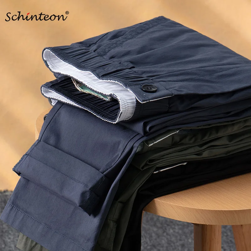 

Schinteon Men Ankle-Length Pants Solid Color Casual Simple Spring Summer Pants Fashion High Quality Elastic Waist Trousers New