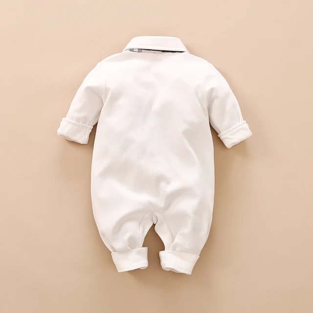 Baby Boy Bow Tie Romper Newborn Formal Suit Infant Long Sleeves Bodysuit Toddler Jumpsuits Onesies 0-18 Months 2