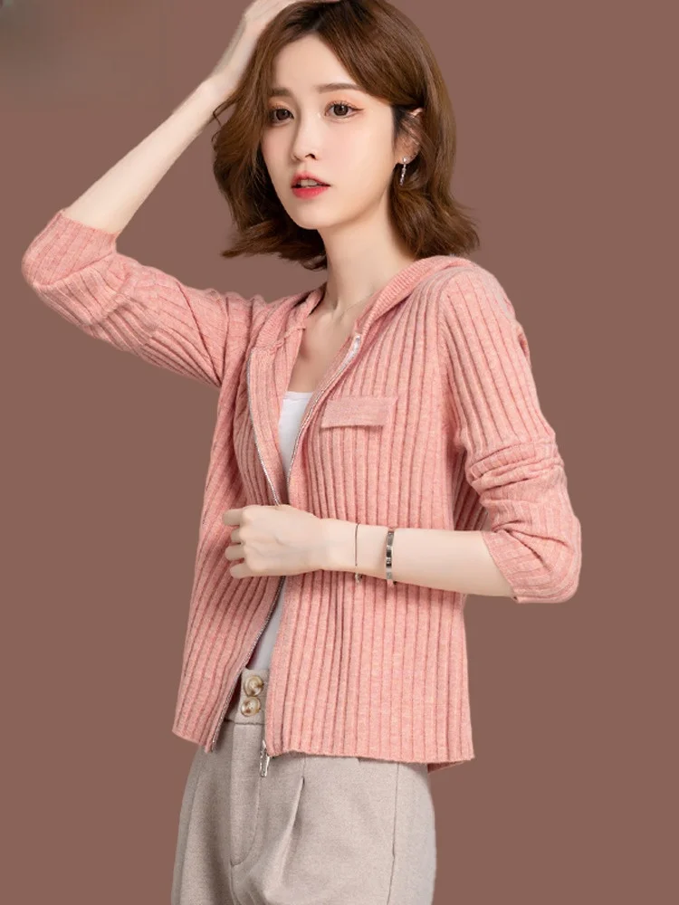 Флисовый вязаный кардиган с капюшоном женская осенне-зимняя новинка юбками