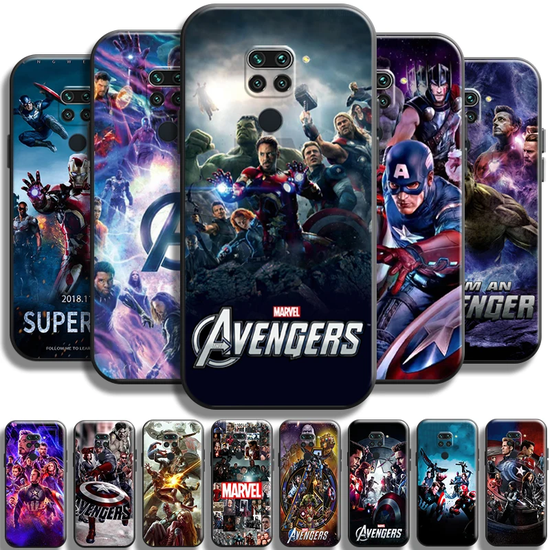 

Marvel Avengers Cover For Xiaomi Redmi Note 9 5G 9T 9S 9 Pro Phone Case Shell Soft Coque Black Back Cases Liquid Silicon