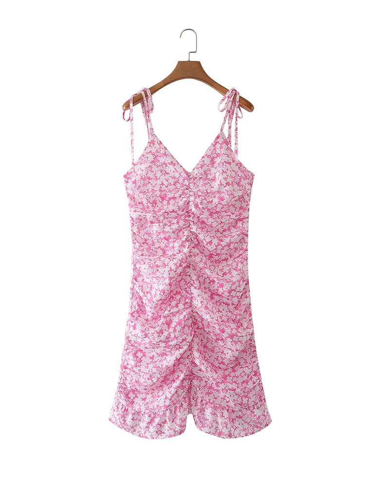 

Summer Strappy Spaghetti Strap Pink Dress Women Sweet Drawstring Slim Mini Dresses 2022 jurken